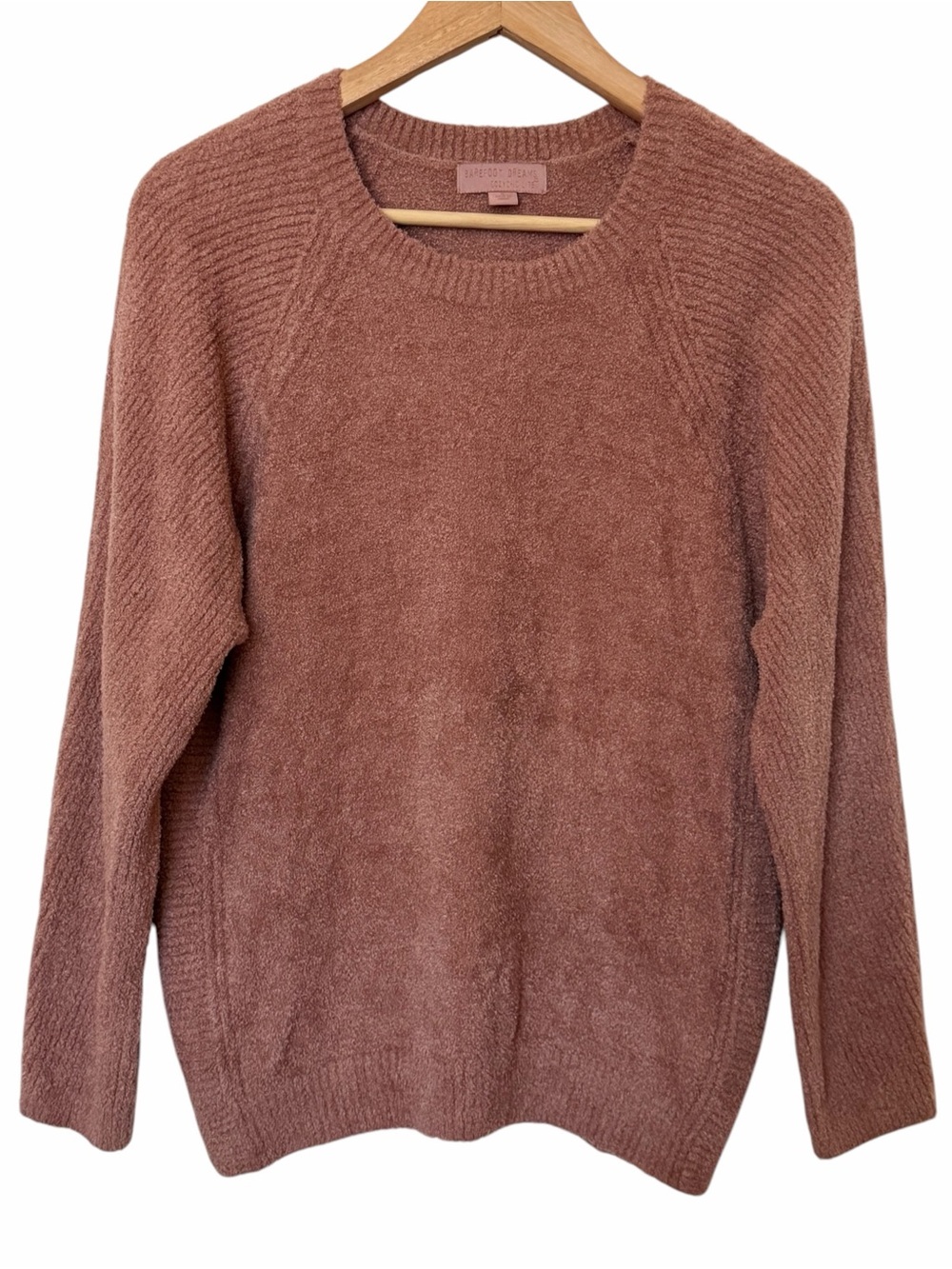Barefoot Dreams CozyChic Pink Crew Long Slv Raglan Plush Knit Sweater Soft Sz S